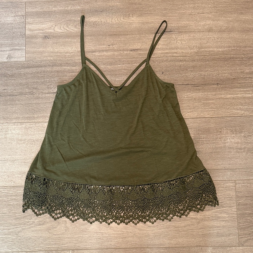 Express Forest Green Lace Hem Tank